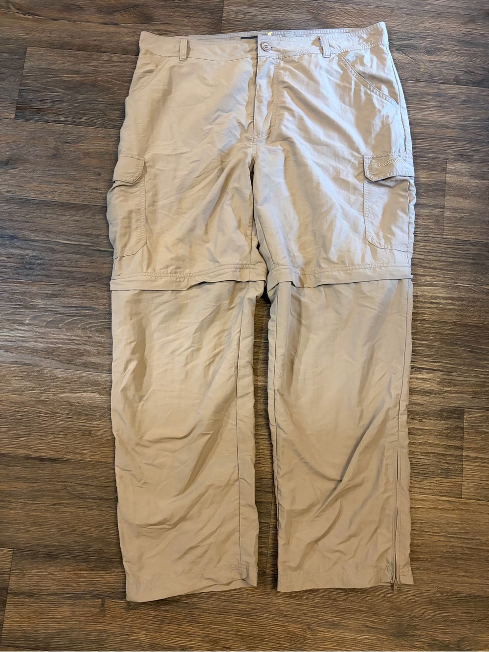 Cabelas Convertible Pants Mens 36 X 30 Cargo Nylon Khaki Hiking Pants